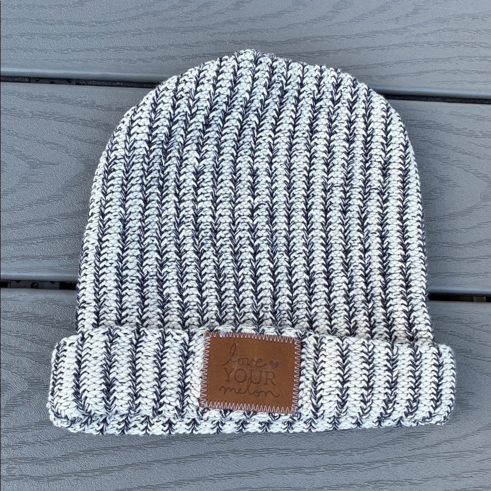 Love Your Melon Cotton Knit Hat/Beanie White/Blue NWOT